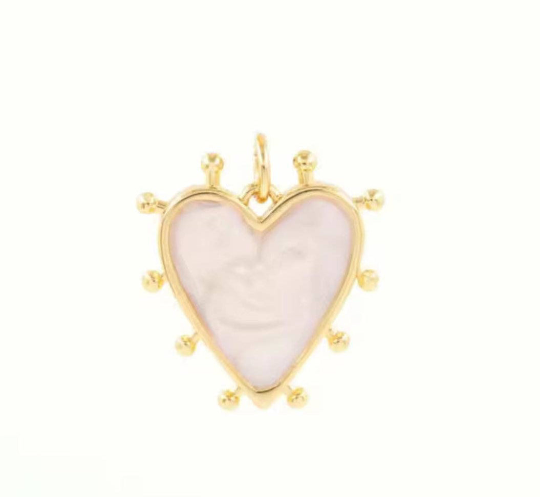 White Marbled Heart Charm