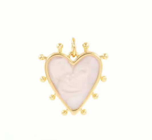 White Marbled Heart Charm