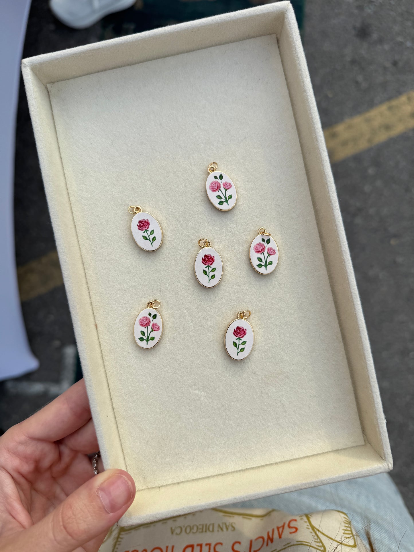 Handpainted Rose Tile Charm